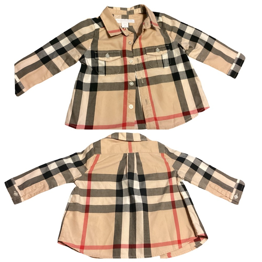 🍁 New Burberry Infant Boy Plaid Long Sleeve Button Down Classic Shirt